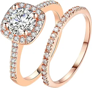 Princess Cushion Cut Simulated Diamond Ring 925 Silver Platinum Plated Bridal Promise Engagement Wedding Ring Set