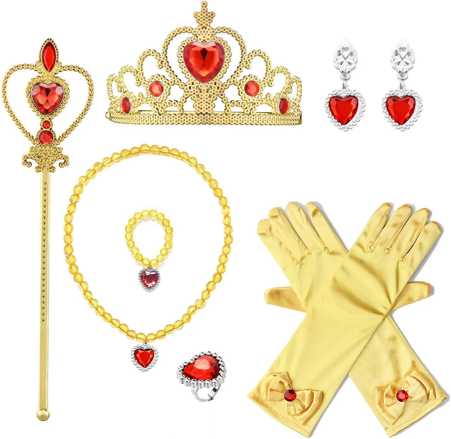 Princess Dress up Accessories Gloves Tiara Crown Wand Necklaces Bracelet Rings Earrings Presents for Girls (Yellow) …