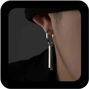 Punk Bar Tassel Dangle Earrings Silver Vertical Bar Drop Earrings Minimalist Hollow Hoop Earrings Metal Circle Bar Tassel Earrings Jewelry for Women