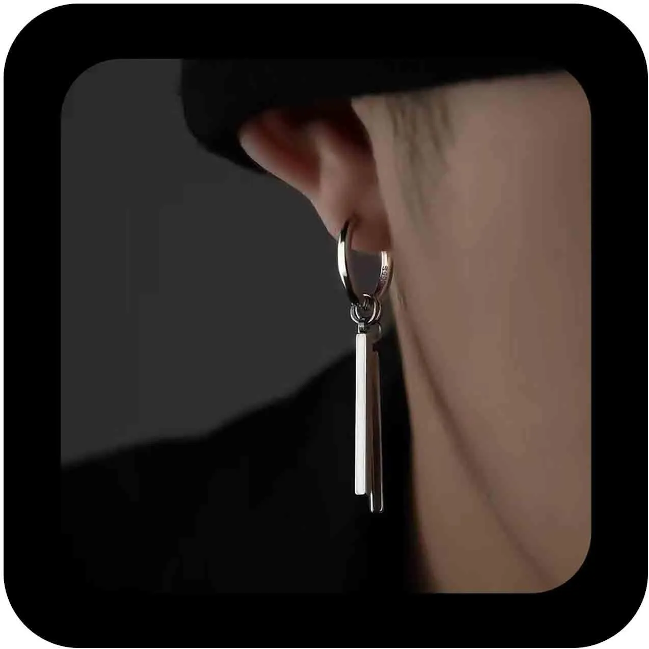 Punk Bar Tassel Dangle Earrings Silver Vertical Bar Drop Earrings Minimalist Hollow Hoop Earrings Metal Circle Bar Tassel Earrings Jewelry for Women