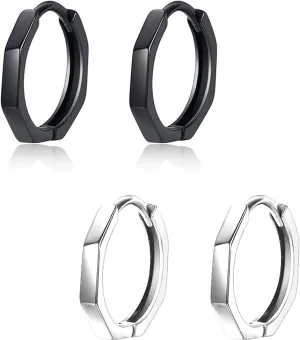 Punk Men Hoop Earrings Huggie Hypoallergenic Geometric Earrings for Women