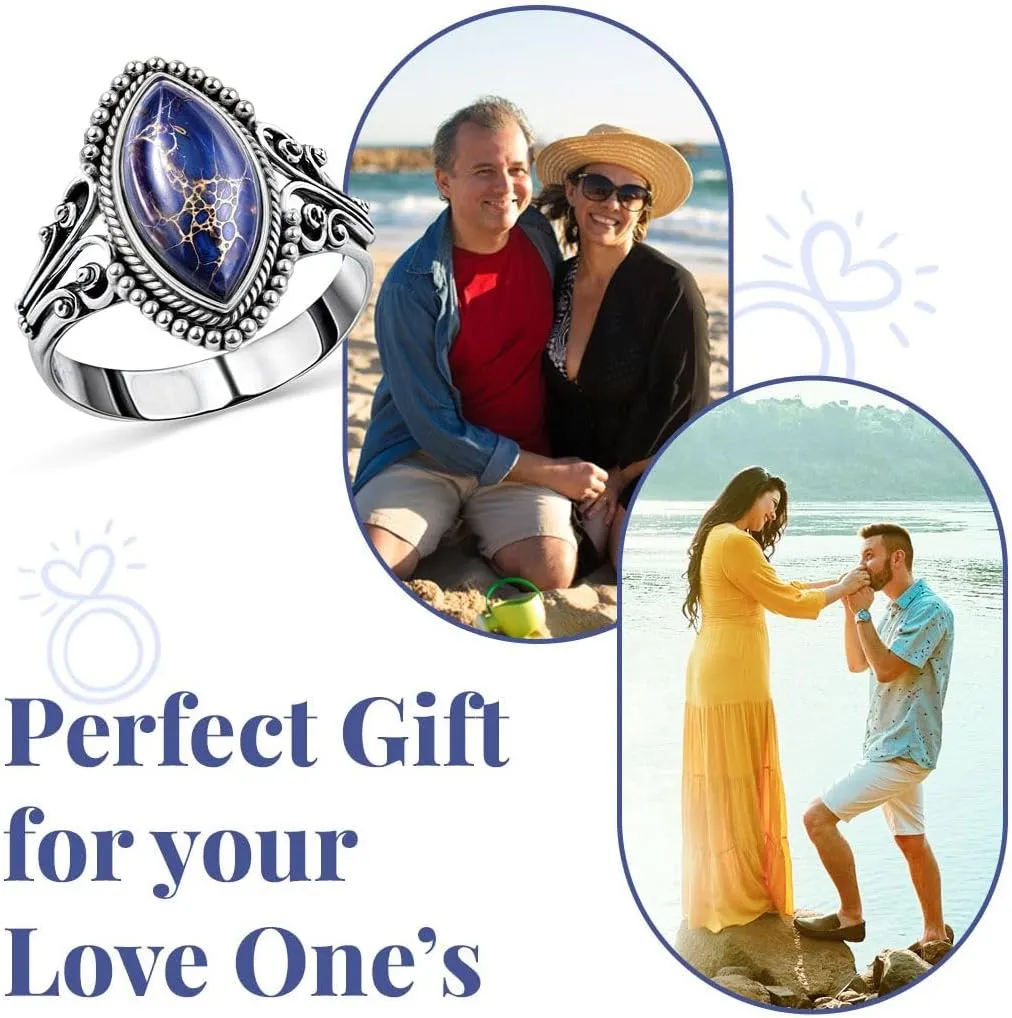 Purple Blue Turquoise Rings for Women 925 Sterling Silver Band Boho Western Turquoise Jewelry Promise Rings for Her Anniversary Birthday Mothers Day Gifts