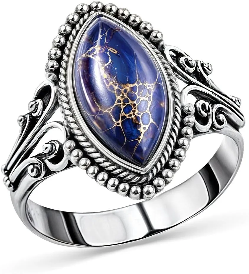 Purple Blue Turquoise Rings for Women 925 Sterling Silver Band Boho Western Turquoise Jewelry Promise Rings for Her Anniversary Birthday Mothers Day Gifts