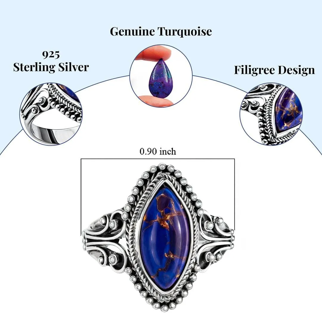 Purple Blue Turquoise Rings for Women 925 Sterling Silver Band Boho Western Turquoise Jewelry Promise Rings for Her Anniversary Birthday Mothers Day Gifts