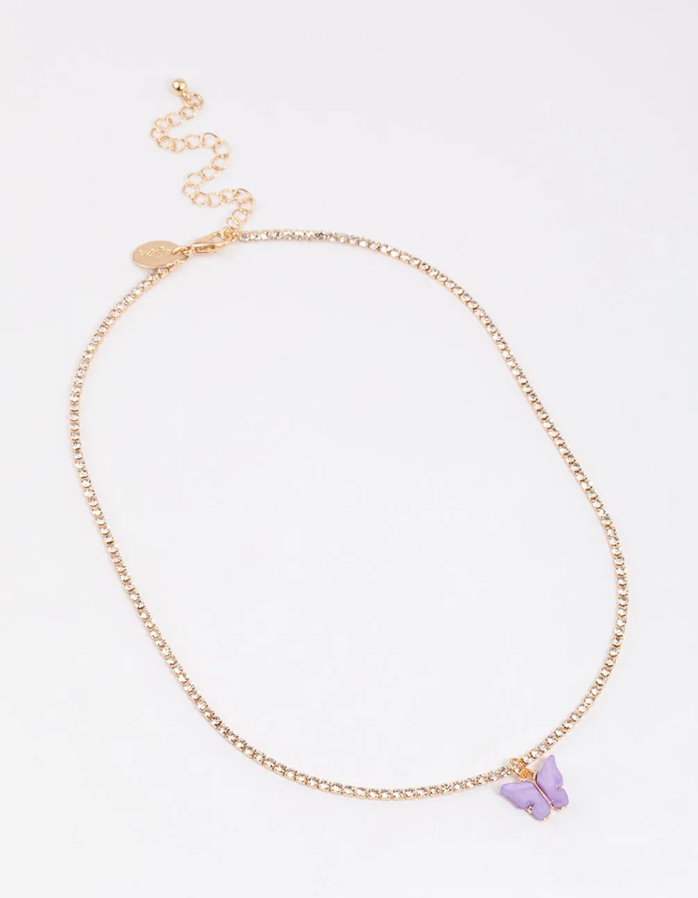 Purple Diamante Cup Chain Butterfly Necklace