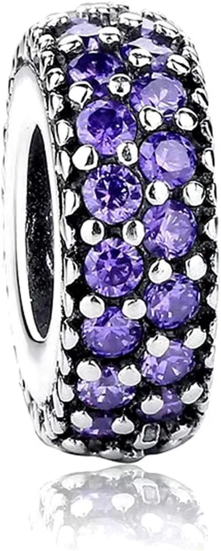 Purple Pink Green Blue CZ Spacer Charm Compatible with Pandora Bracelets Birthstone Bead Pendant Friends Family Birthday Anniversary