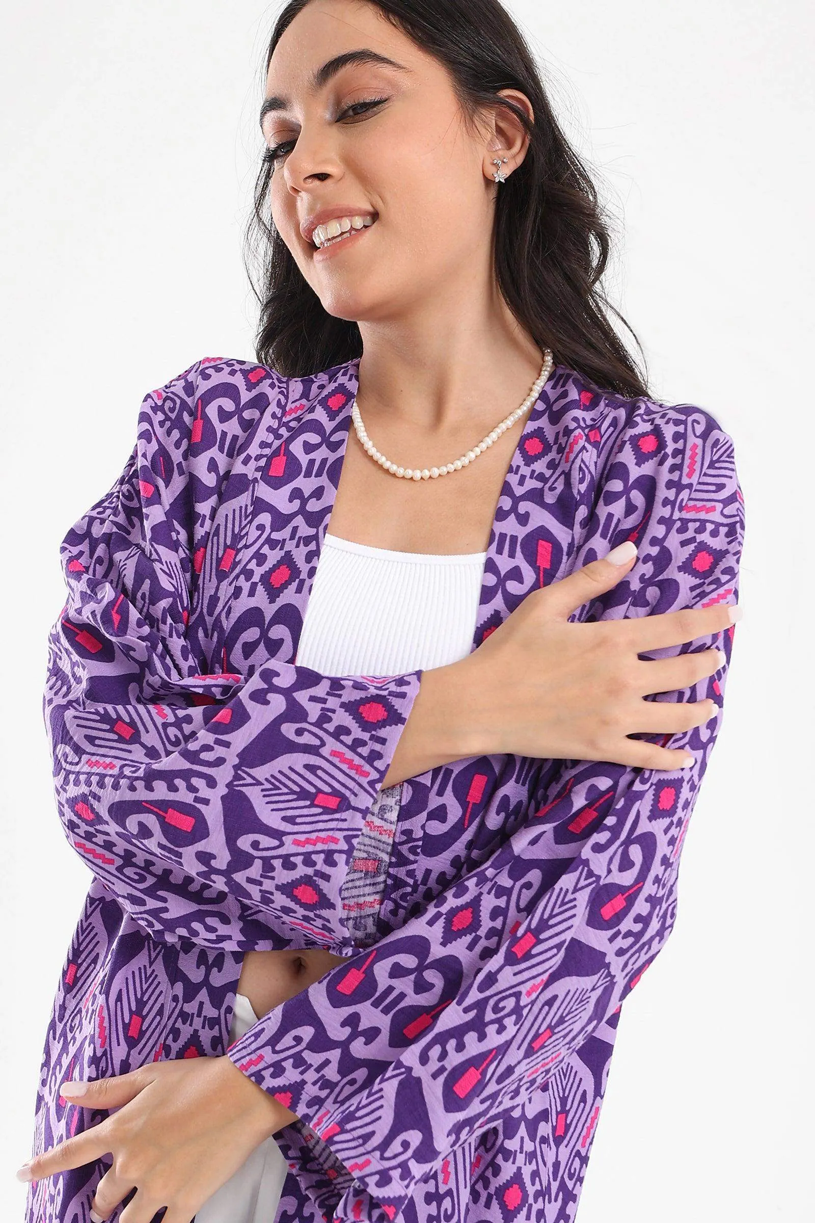 Purple Printed Kimono