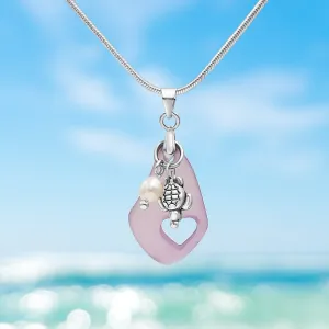Purple Sea Glass Heart and Freshwater Pearl Necklace