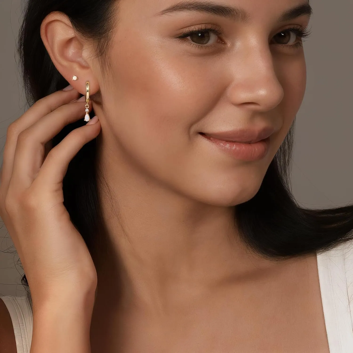 QUINBY Silver Opal Earrings Set For Women,Sterling Silver Opal Earring,Stud Dainty Cartilage Stackable Earring Stacks,14k Hypoallergenic Opals Jewelry Hoop Earrings,Birthday Ideas For Mom Friend Wife