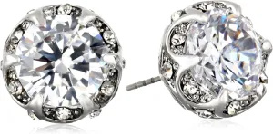 "Cz Ears" Crystal Cubic Zirconia Ruffled Round Stud Earrings