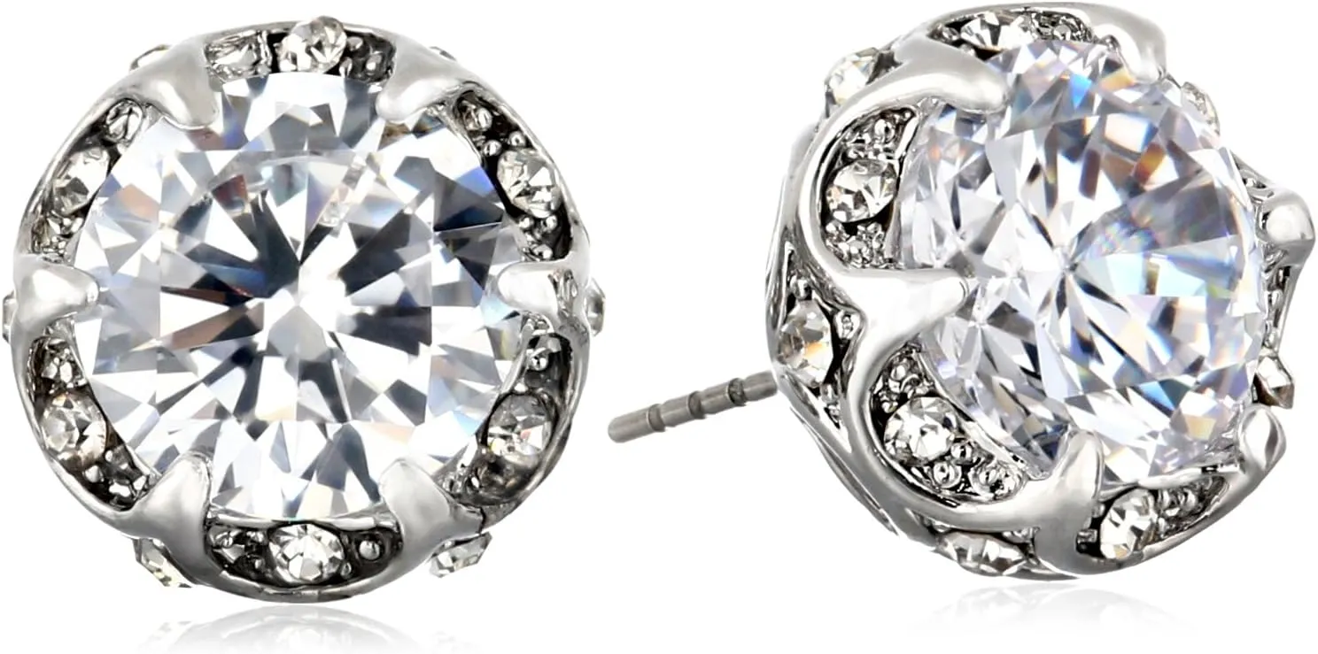"Cz Ears" Crystal Cubic Zirconia Ruffled Round Stud Earrings