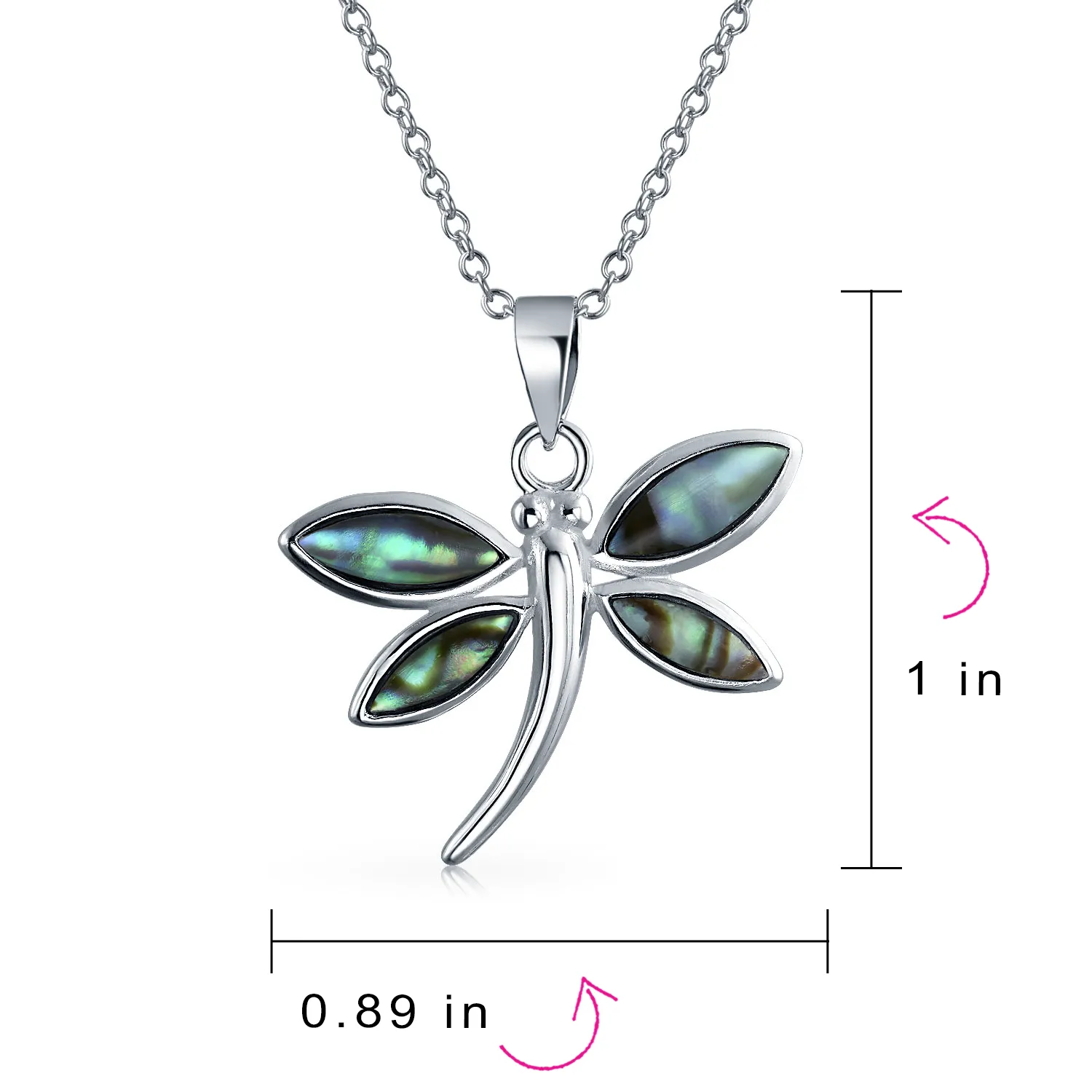 Rainbow Abalone Shell Butterfly Dragonfly Firefly Pendant Necklace Silver Chain
