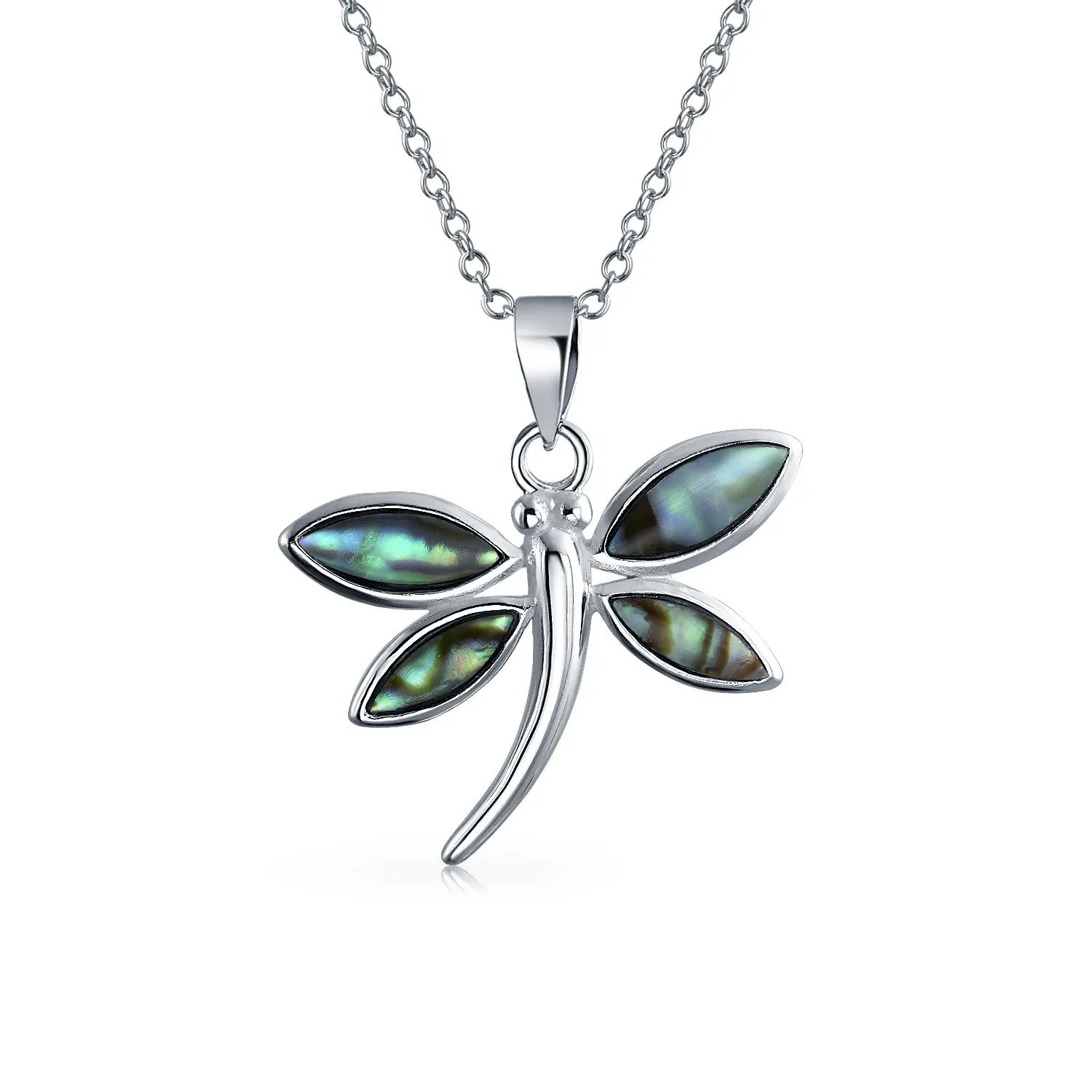 Rainbow Abalone Shell Butterfly Dragonfly Firefly Pendant Necklace Silver Chain