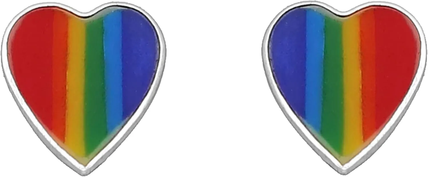 Rainbow Geometric 925 Sterling Silver Very Tiny Stud Earrings