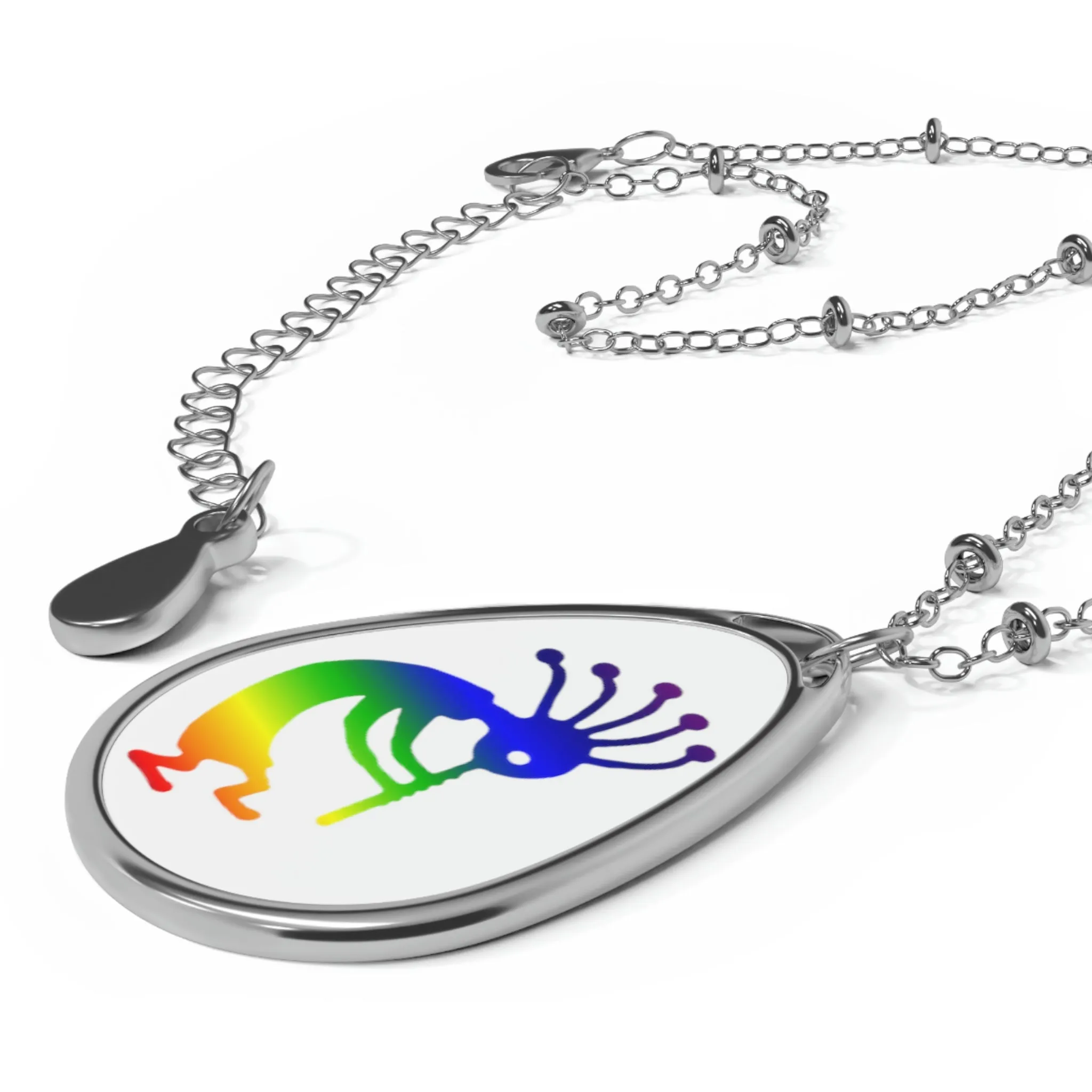 Rainbow Kokopelli Oval Necklace