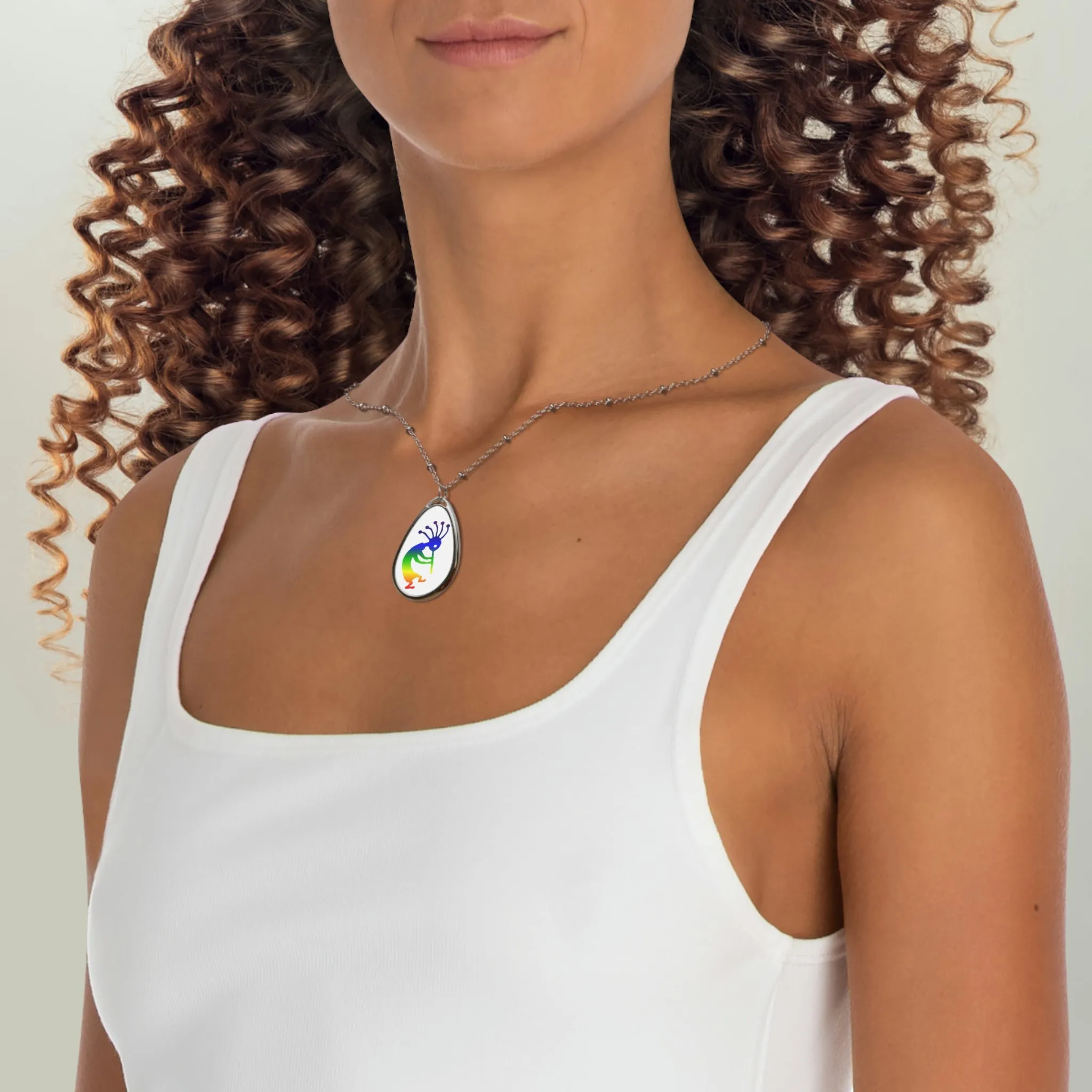 Rainbow Kokopelli Oval Necklace