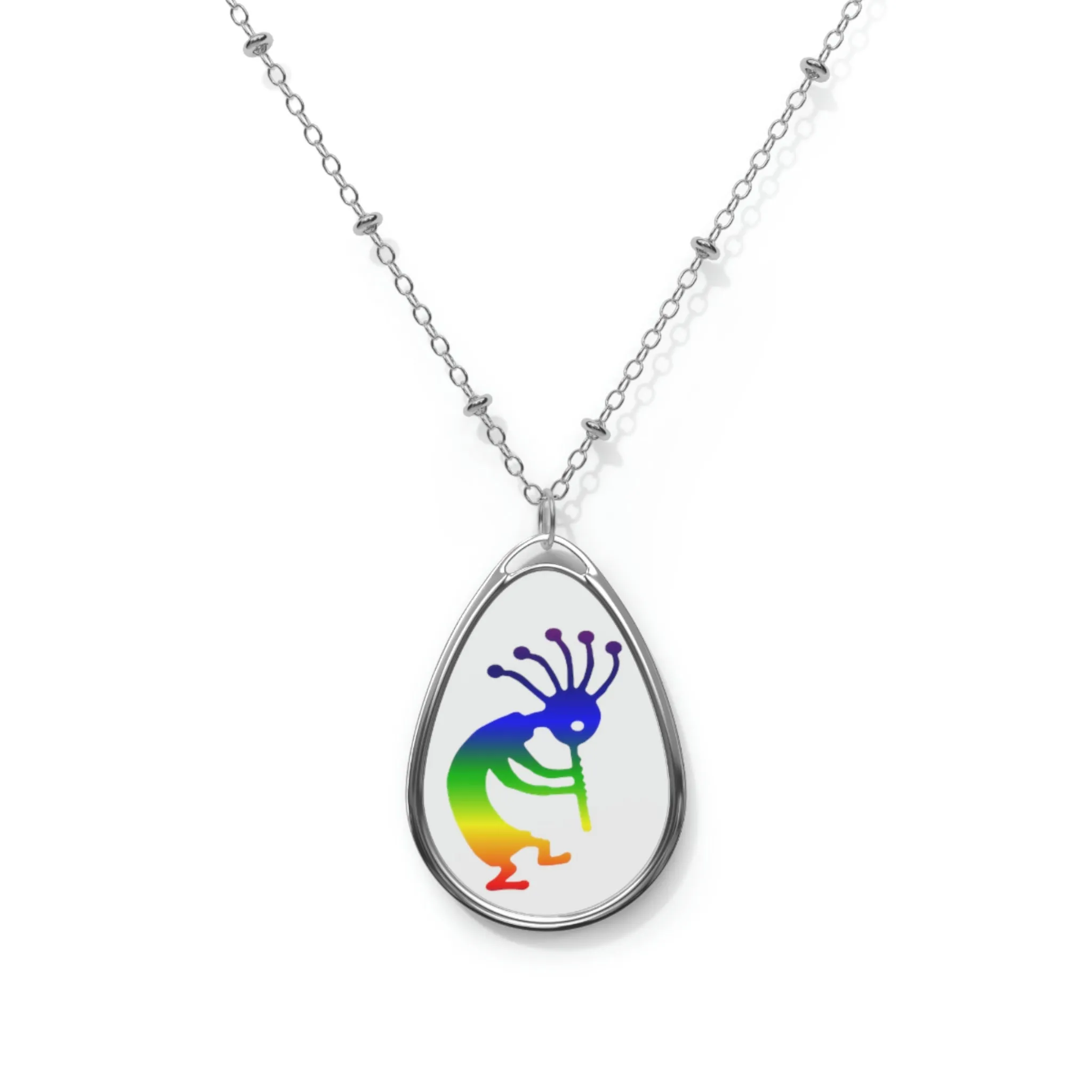 Rainbow Kokopelli Oval Necklace