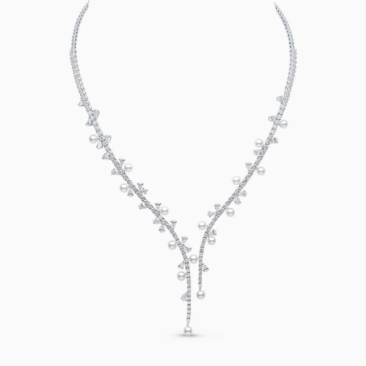 Raindrop 18K Gold Akoya Pearl and Diamond Droplet Necklace