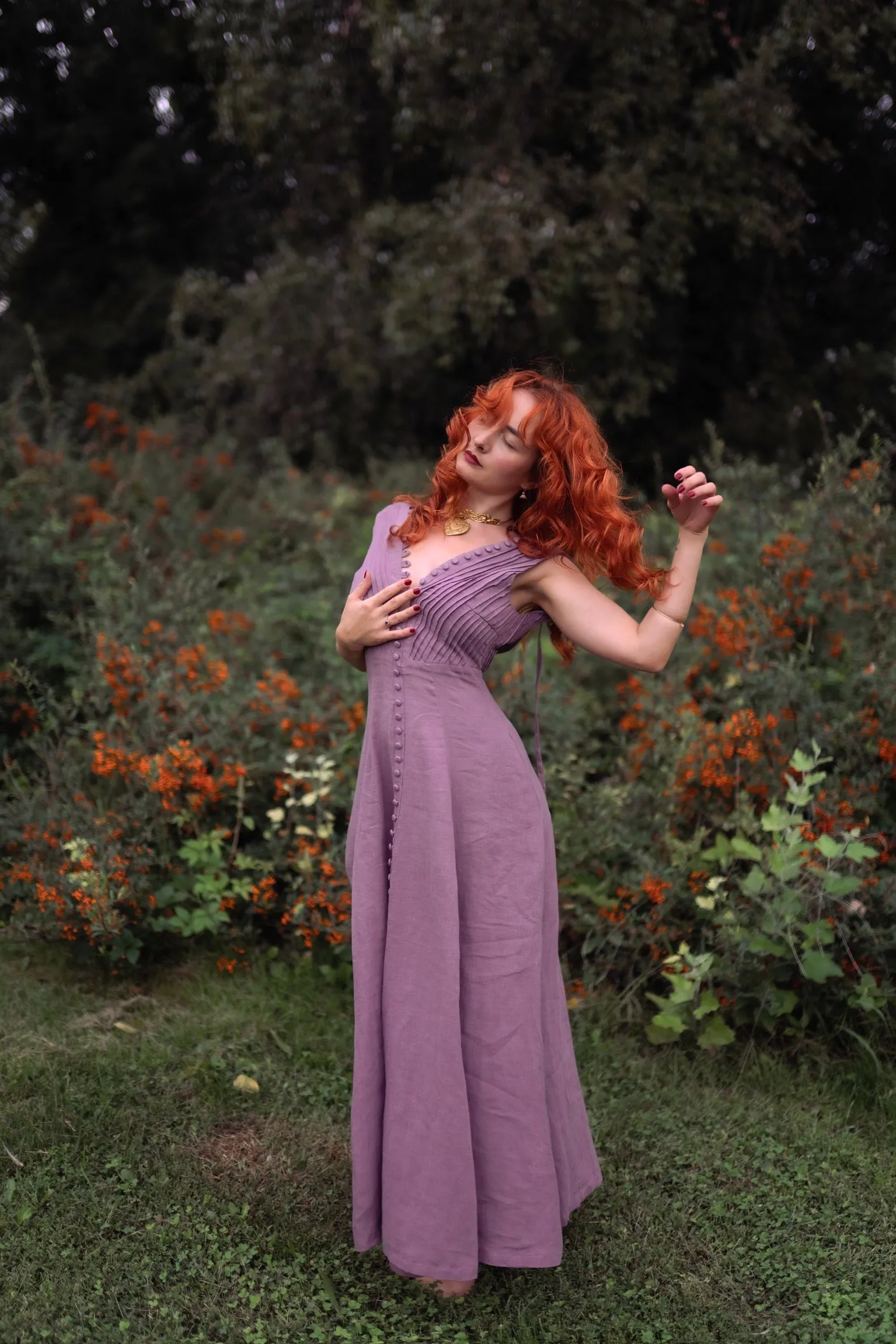 Rebecca 18 | Pleated Maxi Linen Dress