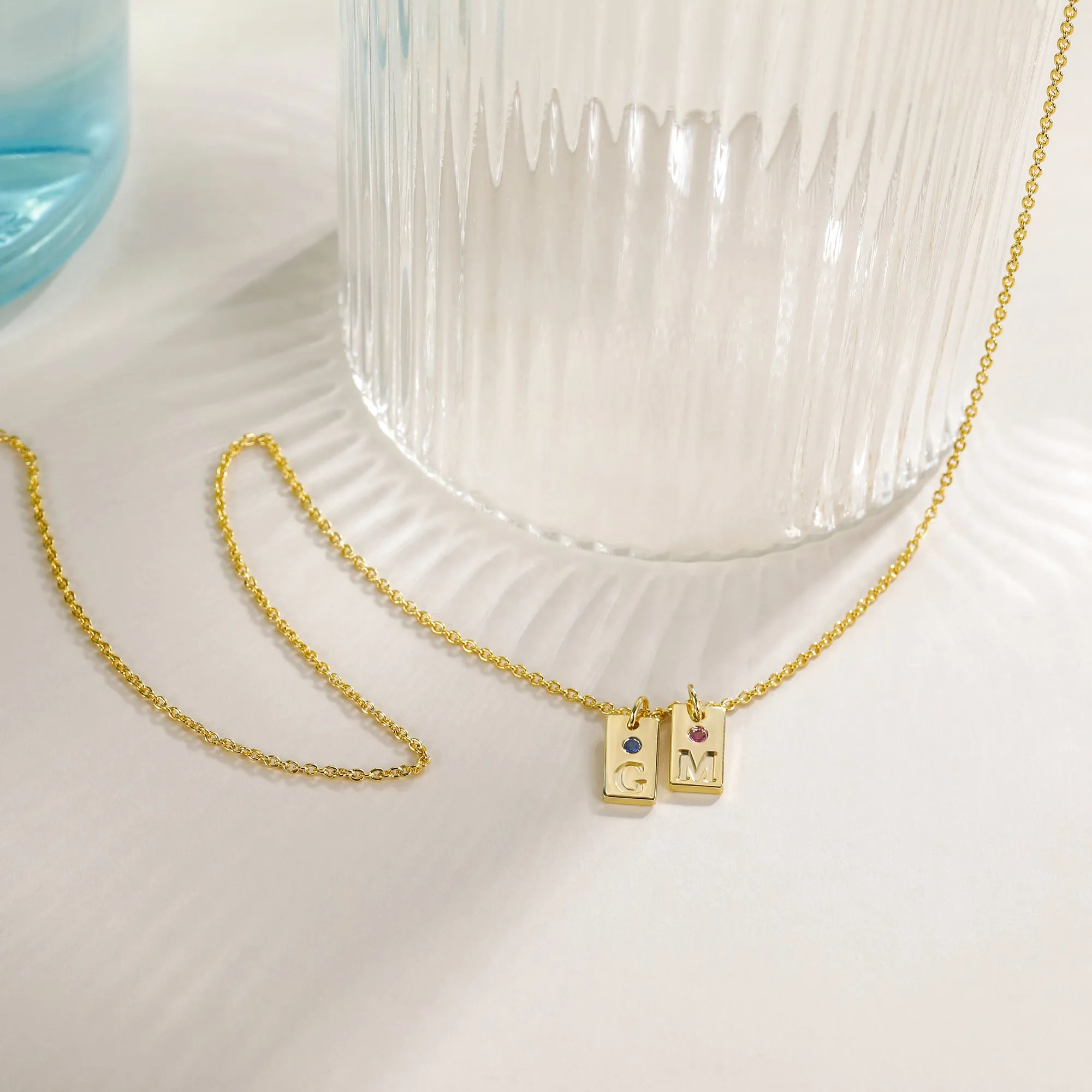 Rectangle Initial Gemstone Pendant