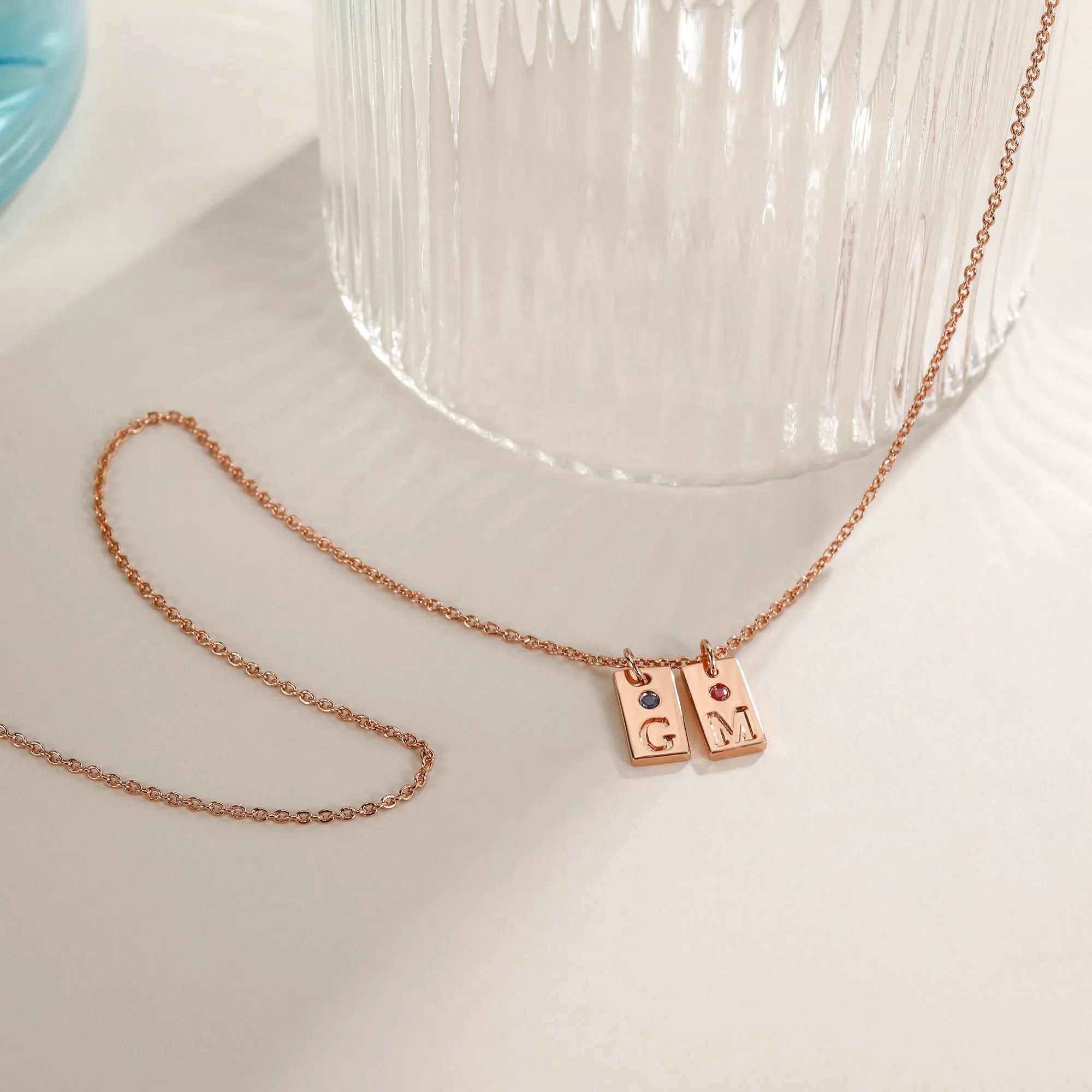 Rectangle Initial Gemstone Pendant
