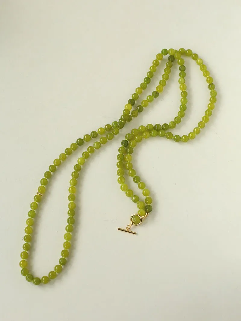 Refreshing Green Grape Stone Beaded Long Necklace