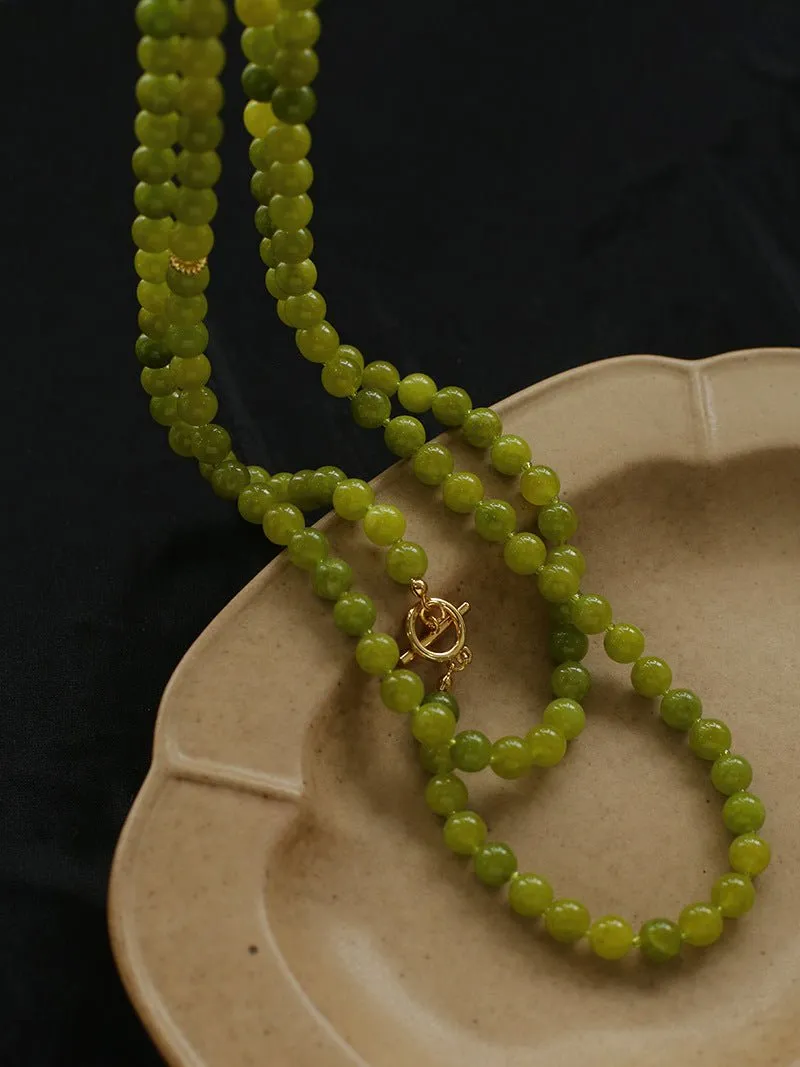 Refreshing Green Grape Stone Beaded Long Necklace