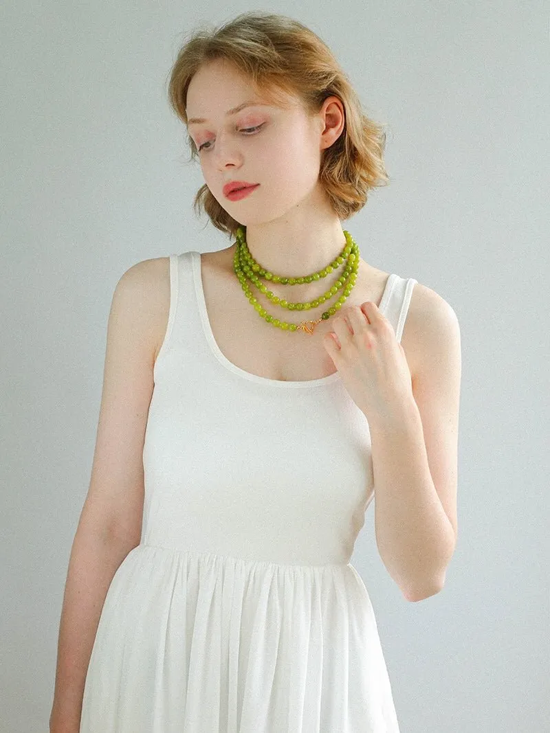 Refreshing Green Grape Stone Beaded Long Necklace