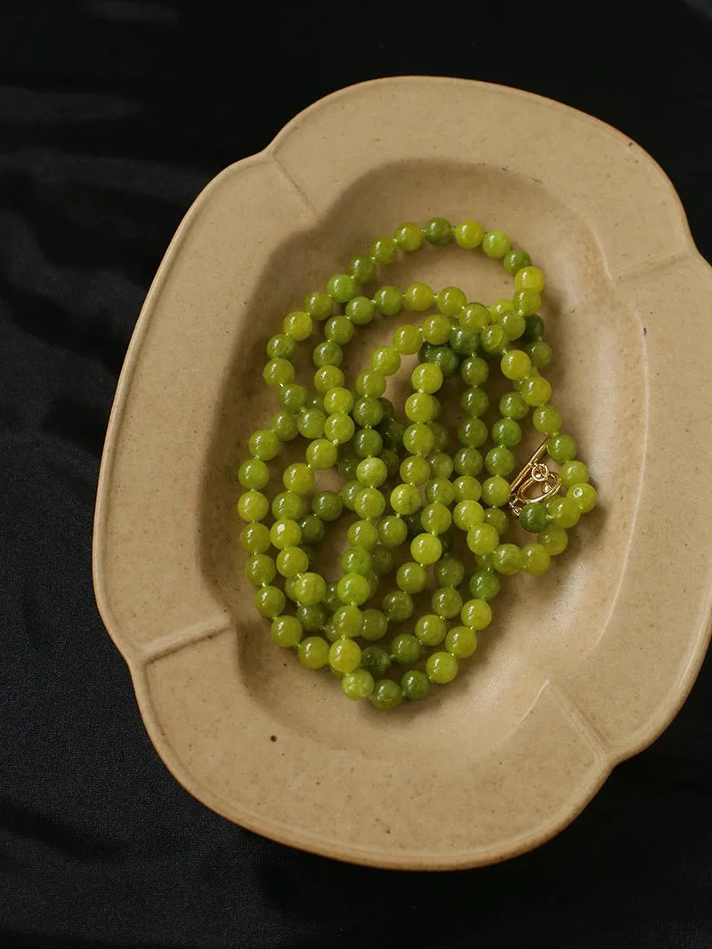 Refreshing Green Grape Stone Beaded Long Necklace