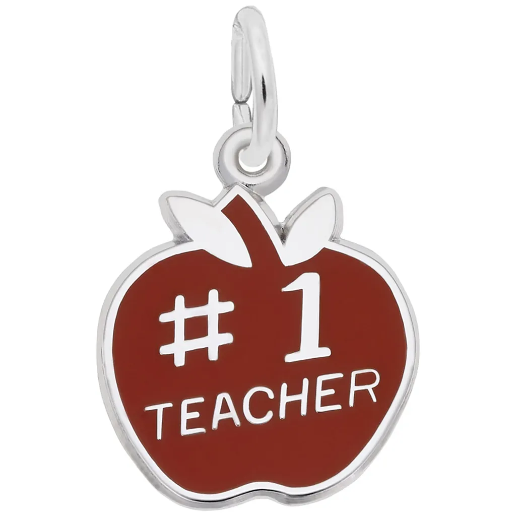 Rembrandt Charms Number One Teacher Apple Charm Sterling Silver
