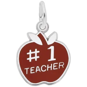 Rembrandt Charms Number One Teacher Apple Charm Sterling Silver