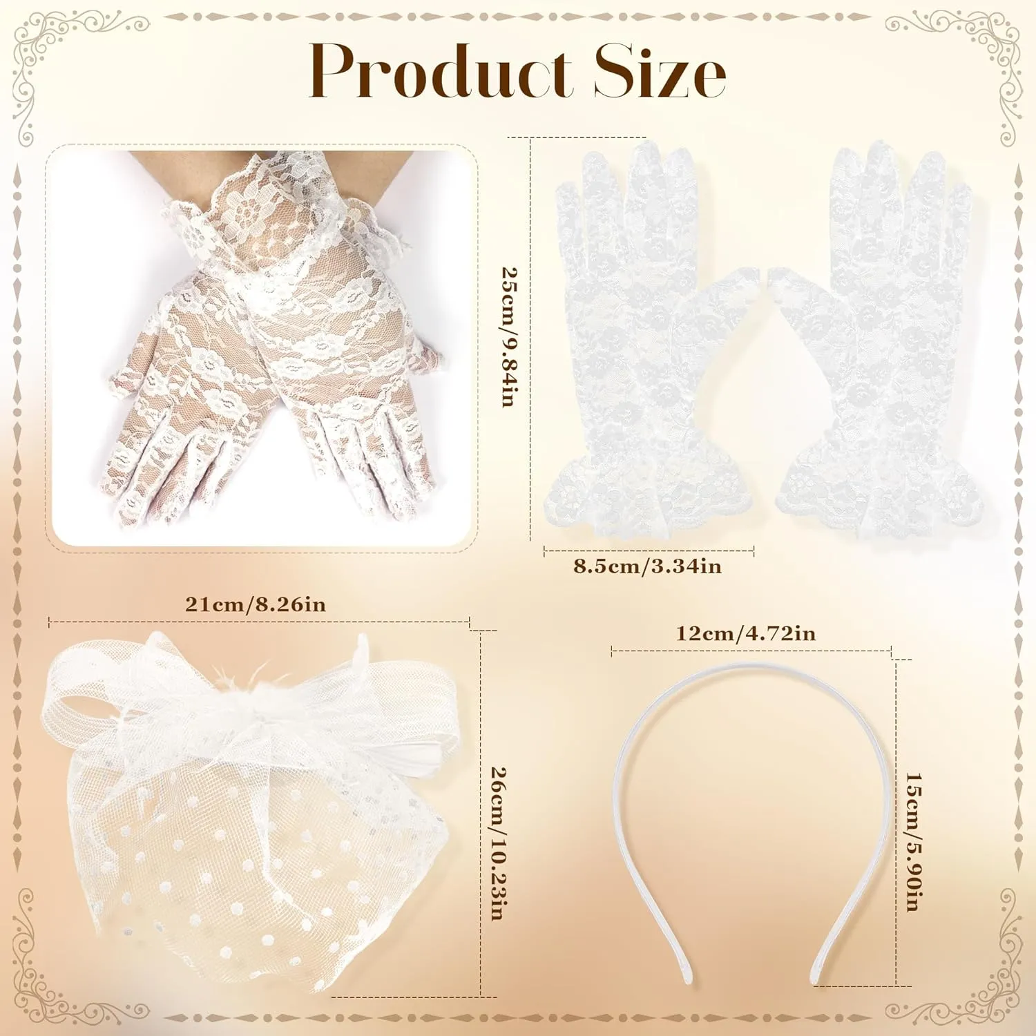 REVOLIA 5Pcs Fascinators Hat for Women Tea Party Feathers Veil Mesh Hat with Lace Gloves for Cocktail Party Wedding