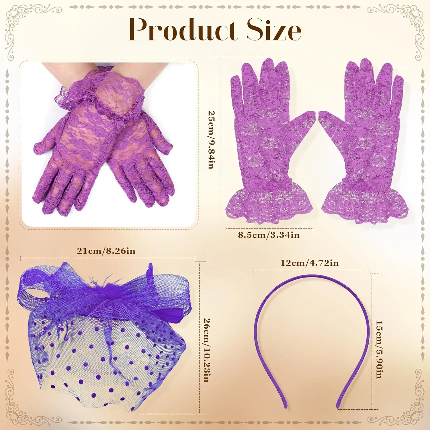REVOLIA 5Pcs Fascinators Hat for Women Tea Party Feathers Veil Mesh Hat with Lace Gloves for Cocktail Party Wedding