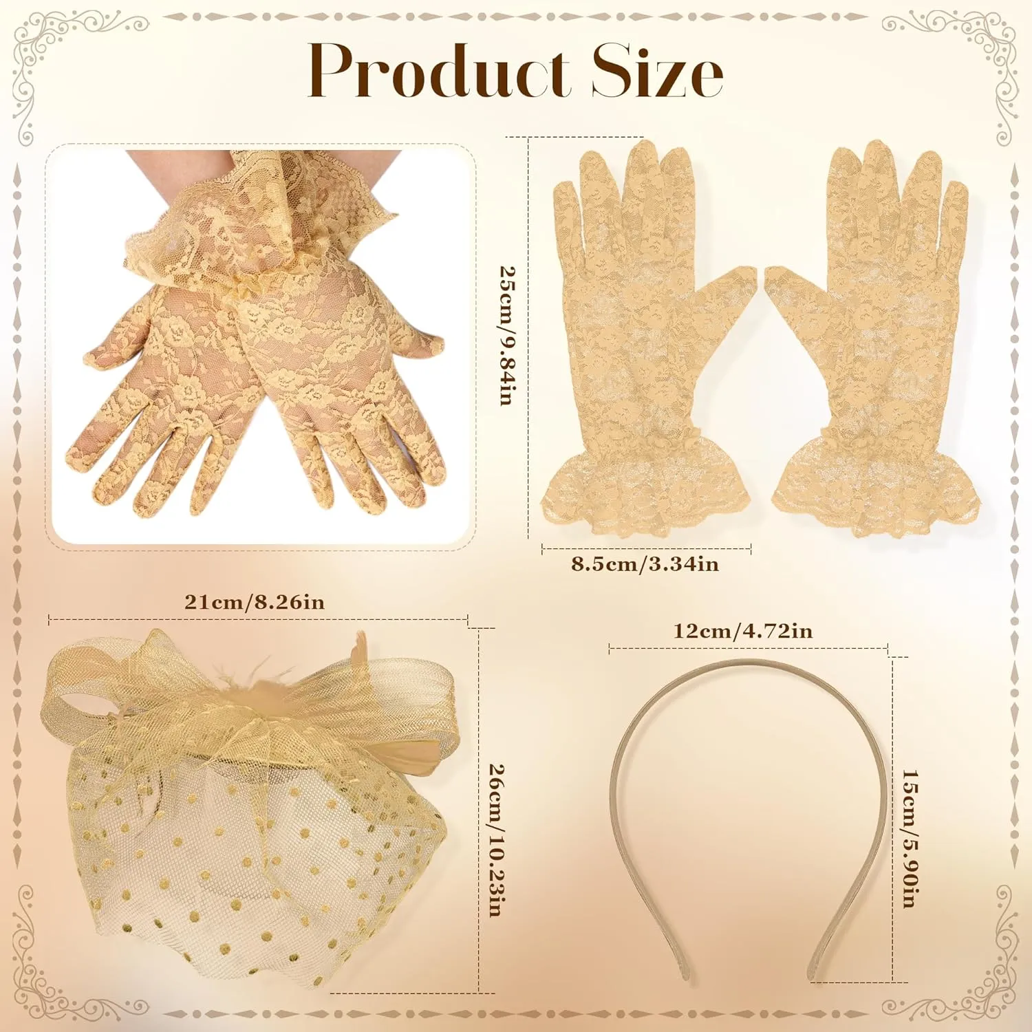 REVOLIA 5Pcs Fascinators Hat for Women Tea Party Feathers Veil Mesh Hat with Lace Gloves for Cocktail Party Wedding