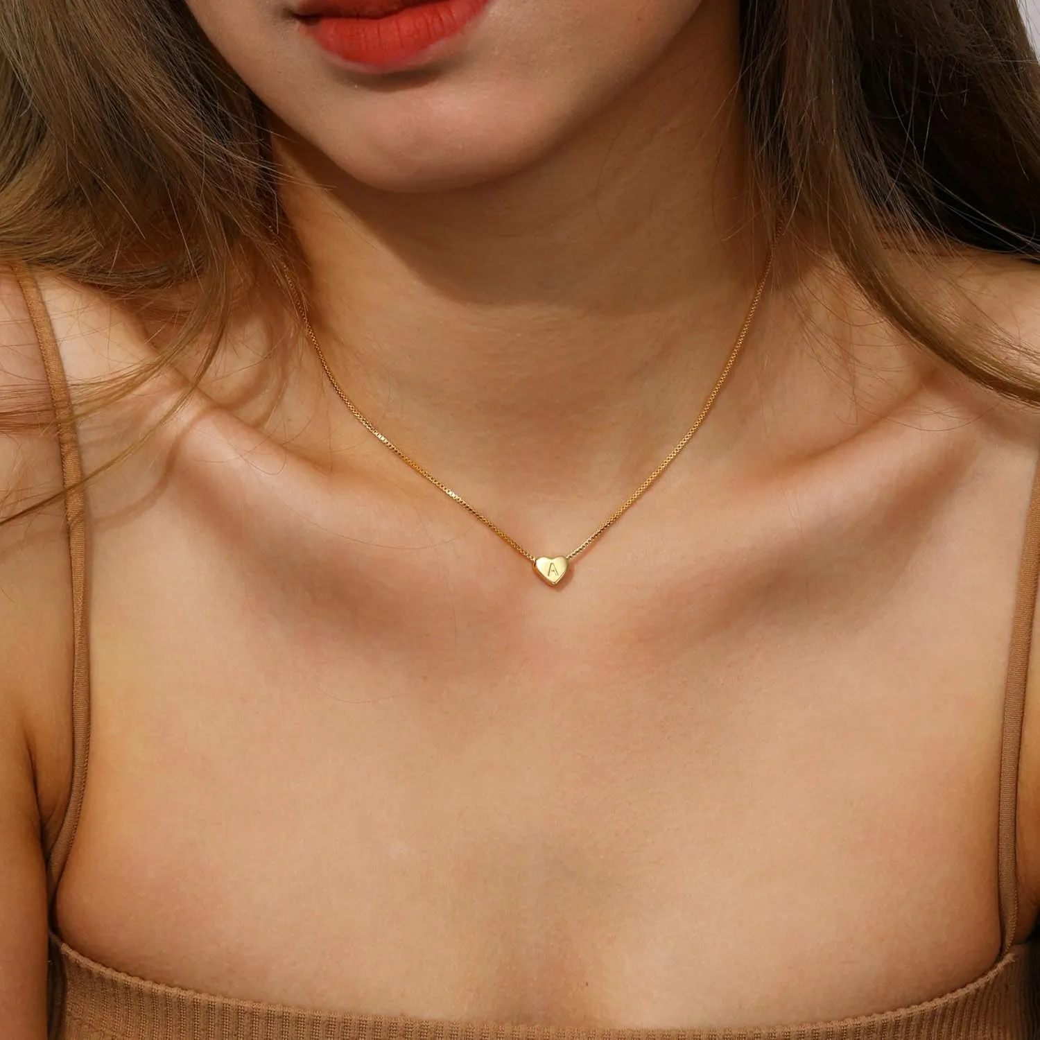 RLMOON Initial Heart Necklace for Women Dainty Gold Initial Necklaces Letter A-Z 14K Gold Plated Tiny Heart Choker Necklace Trendy Personalized Jewelry Gift