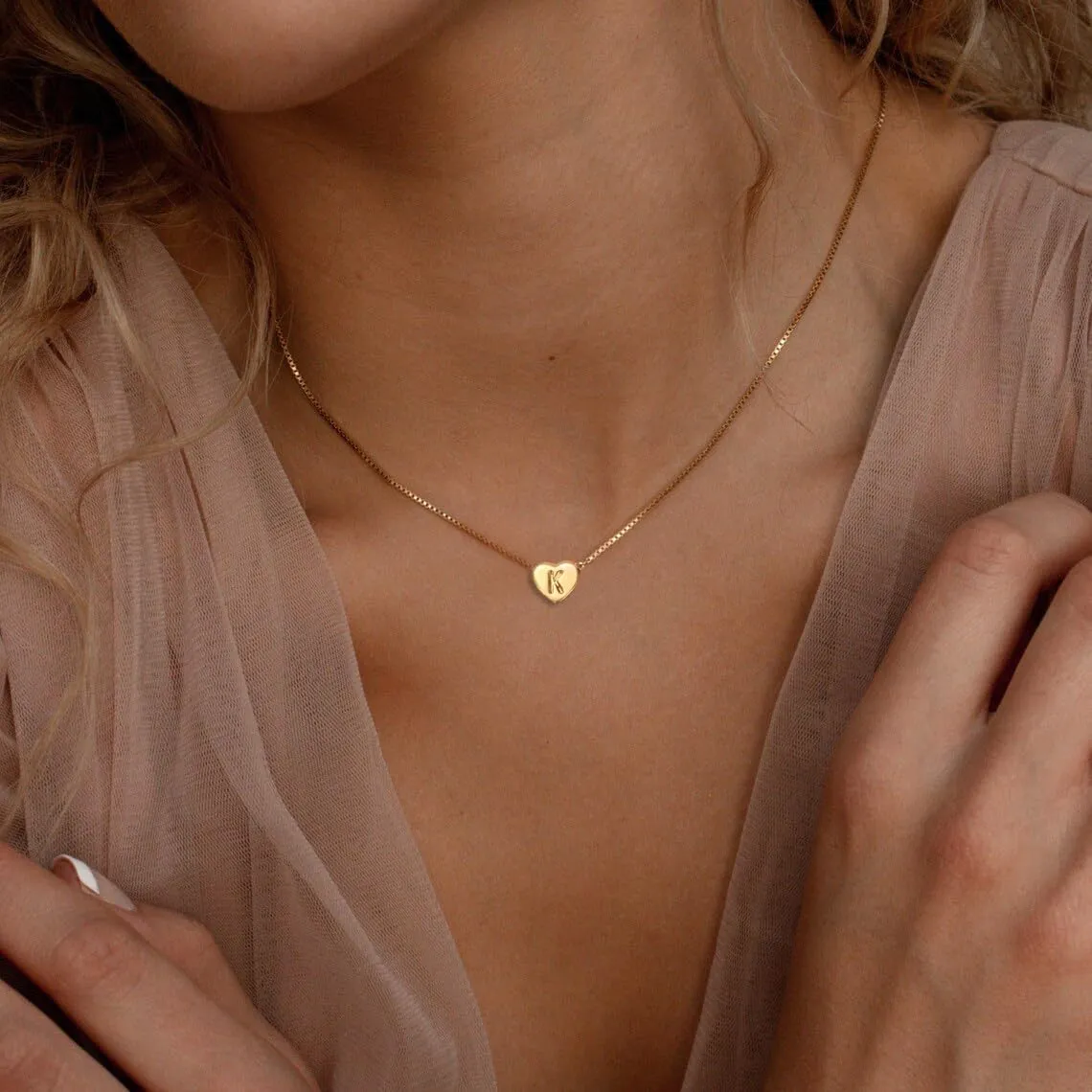 RLMOON Initial Heart Necklace for Women Dainty Gold Initial Necklaces Letter A-Z 14K Gold Plated Tiny Heart Choker Necklace Trendy Personalized Jewelry Gift