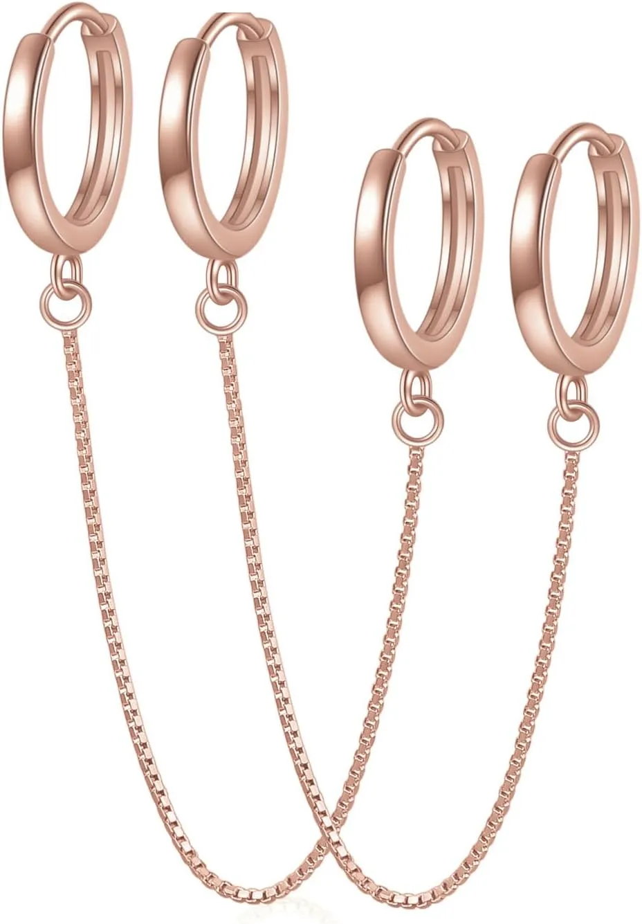 Rnivida 925 Sterling Silver Double Hoop Chains Earrings Double Piercing for Women,Dangle Hoop Earrings Two Holes Piercing Jewelry Gifts