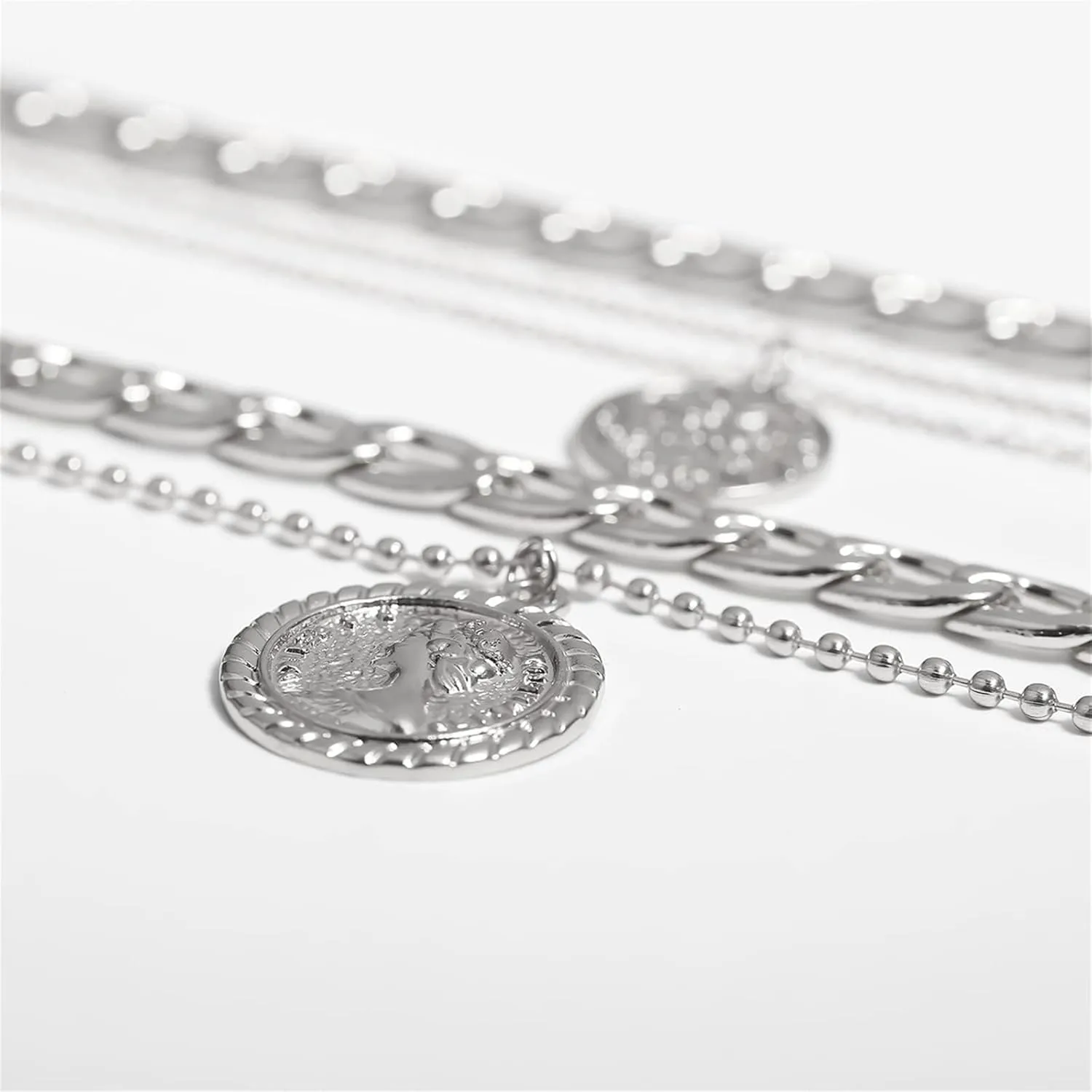 Roe Dolph Layered Necklaces for Women Trendy Gold Necklace Stack Layering Gold Necklaces Coin Cuban Chain Pendant Necklace Gold Jewelry