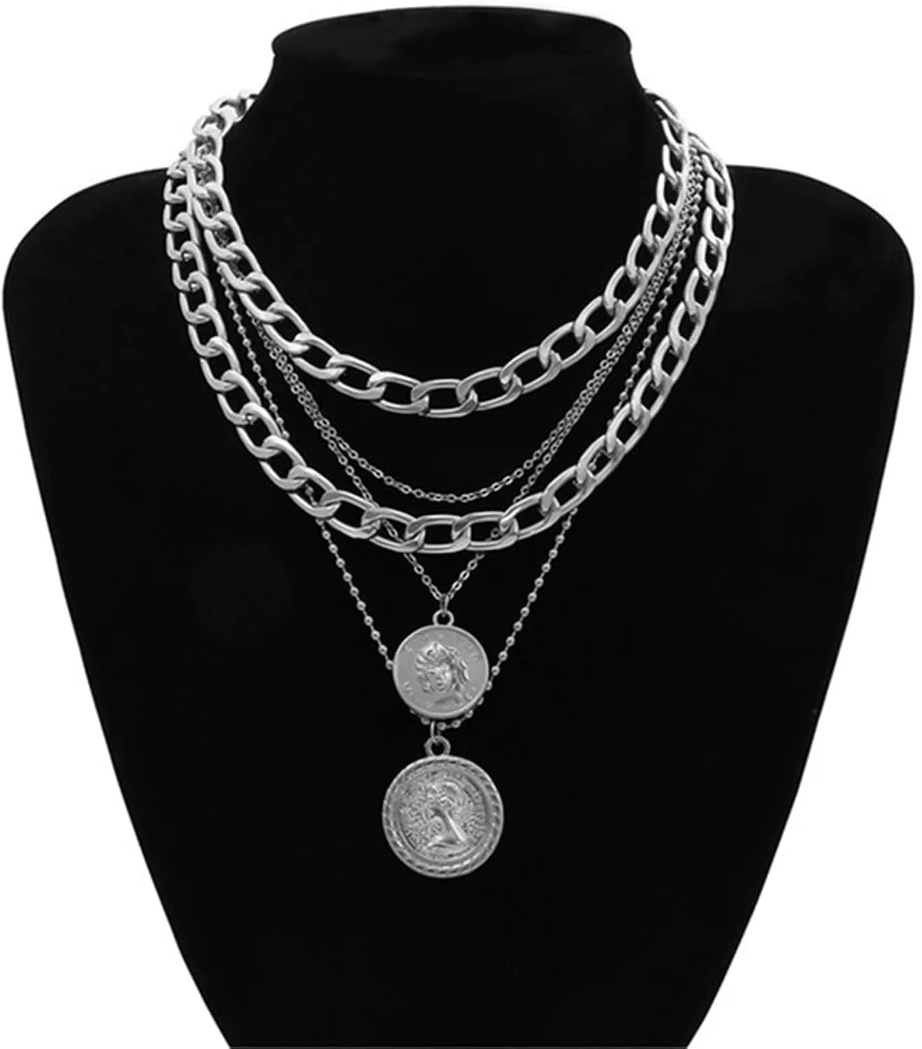 Roe Dolph Layered Necklaces for Women Trendy Gold Necklace Stack Layering Gold Necklaces Coin Cuban Chain Pendant Necklace Gold Jewelry