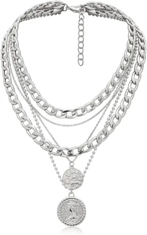 Roe Dolph Layered Necklaces for Women Trendy Gold Necklace Stack Layering Gold Necklaces Coin Cuban Chain Pendant Necklace Gold Jewelry