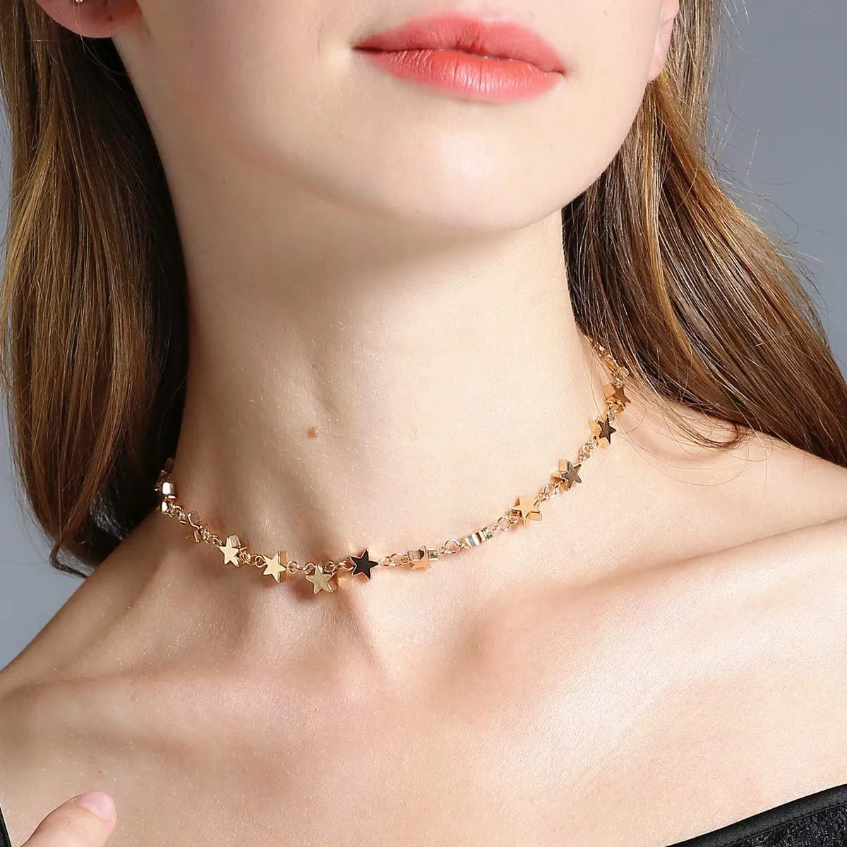 Roe Dolph Star Choker Necklace for Women Dainty Choker Necklace Silver Gold Chain Y2k Star Necklace Inspired Necklace Jewelry Gifts