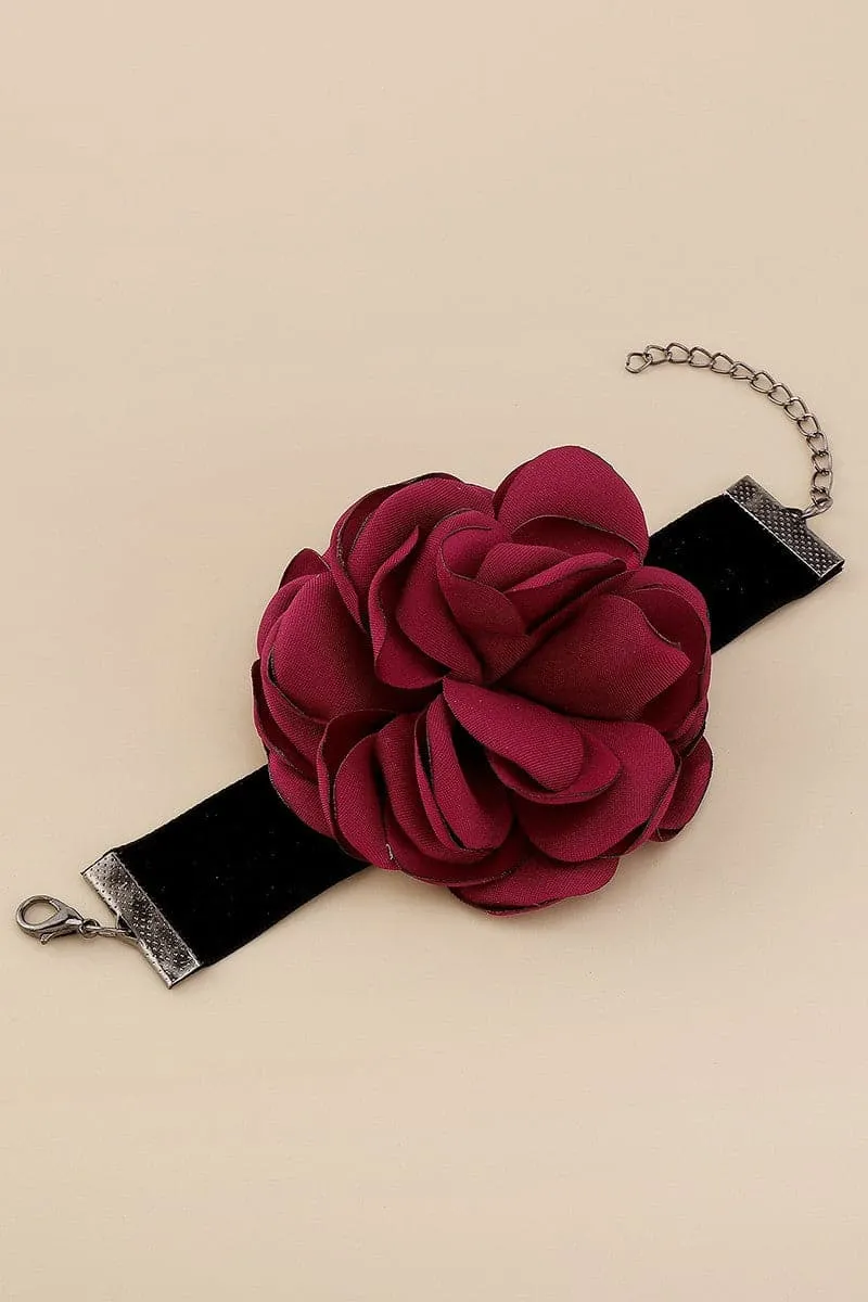 Romantic Black Velvet With Rose Choker and Wristlet