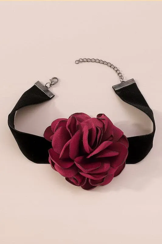 Romantic Black Velvet With Rose Choker and Wristlet