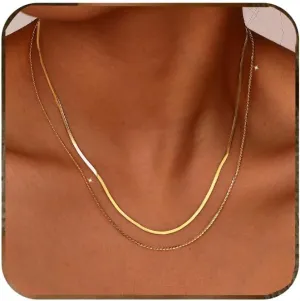Ronglry 2pcs Layered Silver Necklaces for Women - Sparkly Chain Dainty Choker Set With Glitter Twist Rope Chain - Simple Jewelry Gifts