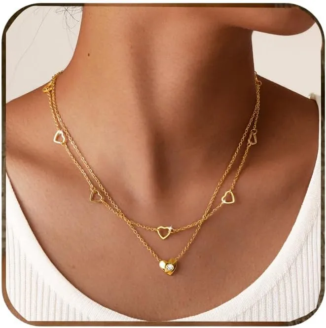 Ronglry 2pcs Layered Silver Necklaces for Women - Sparkly Chain Dainty Choker Set With Glitter Twist Rope Chain - Simple Jewelry Gifts