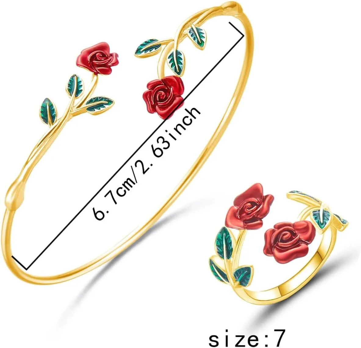 Rose Adjustable Bracelets Silver/Black Gun Plated Rose Link Flower Bangle Elegant Jewelry Gifts for Women Rubber Bracelets