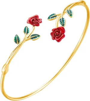 Rose Adjustable Bracelets Silver/Black Gun Plated Rose Link Flower Bangle Elegant Jewelry Gifts for Women Rubber Bracelets