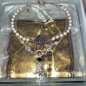 rose cross 2 necklaces