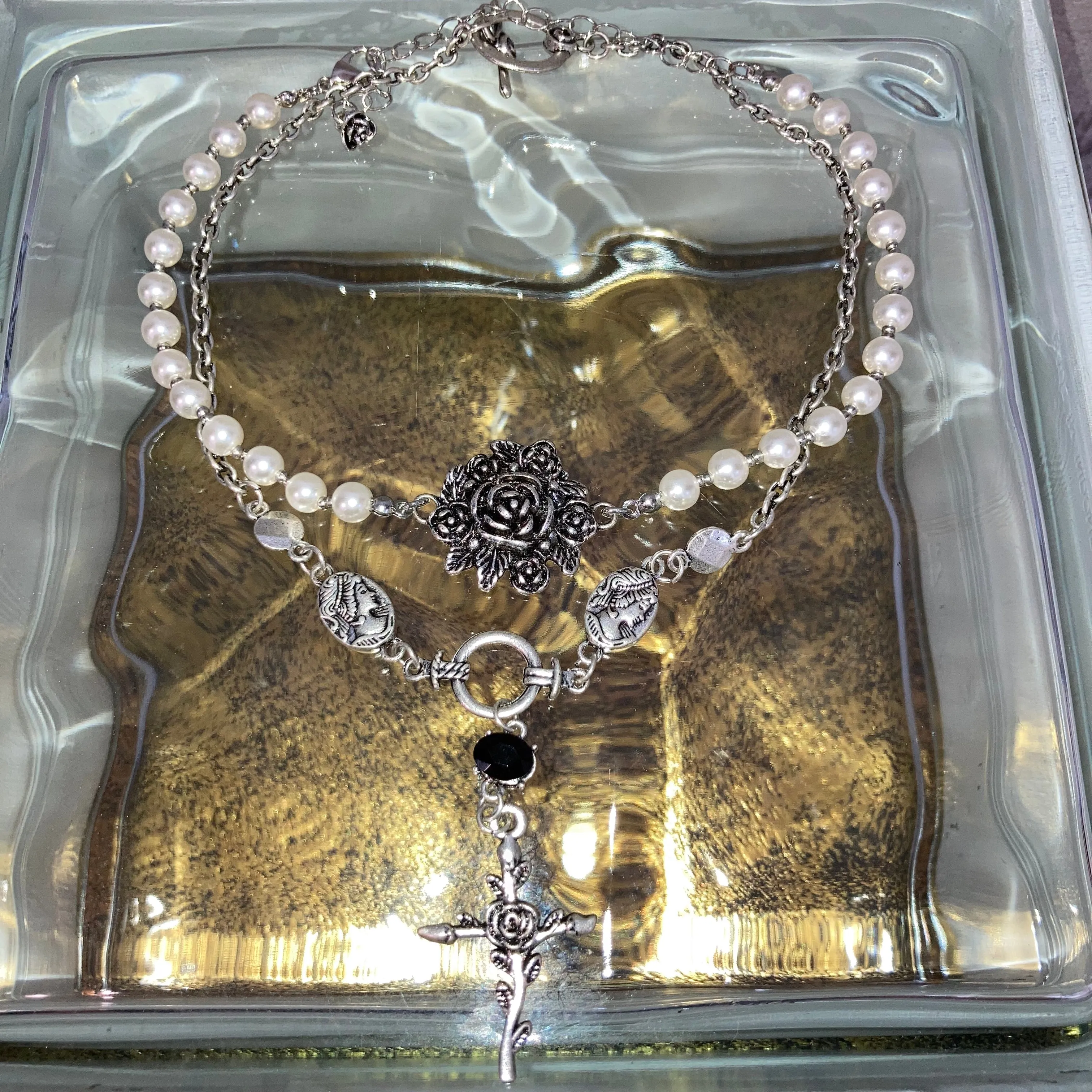 rose cross 2 necklaces