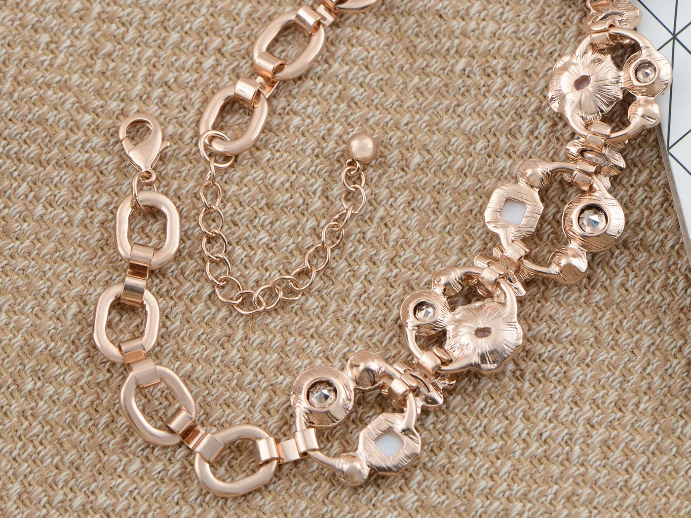 Rose Gold D Flower Beaded Bib Collar Chain Statement Necklace